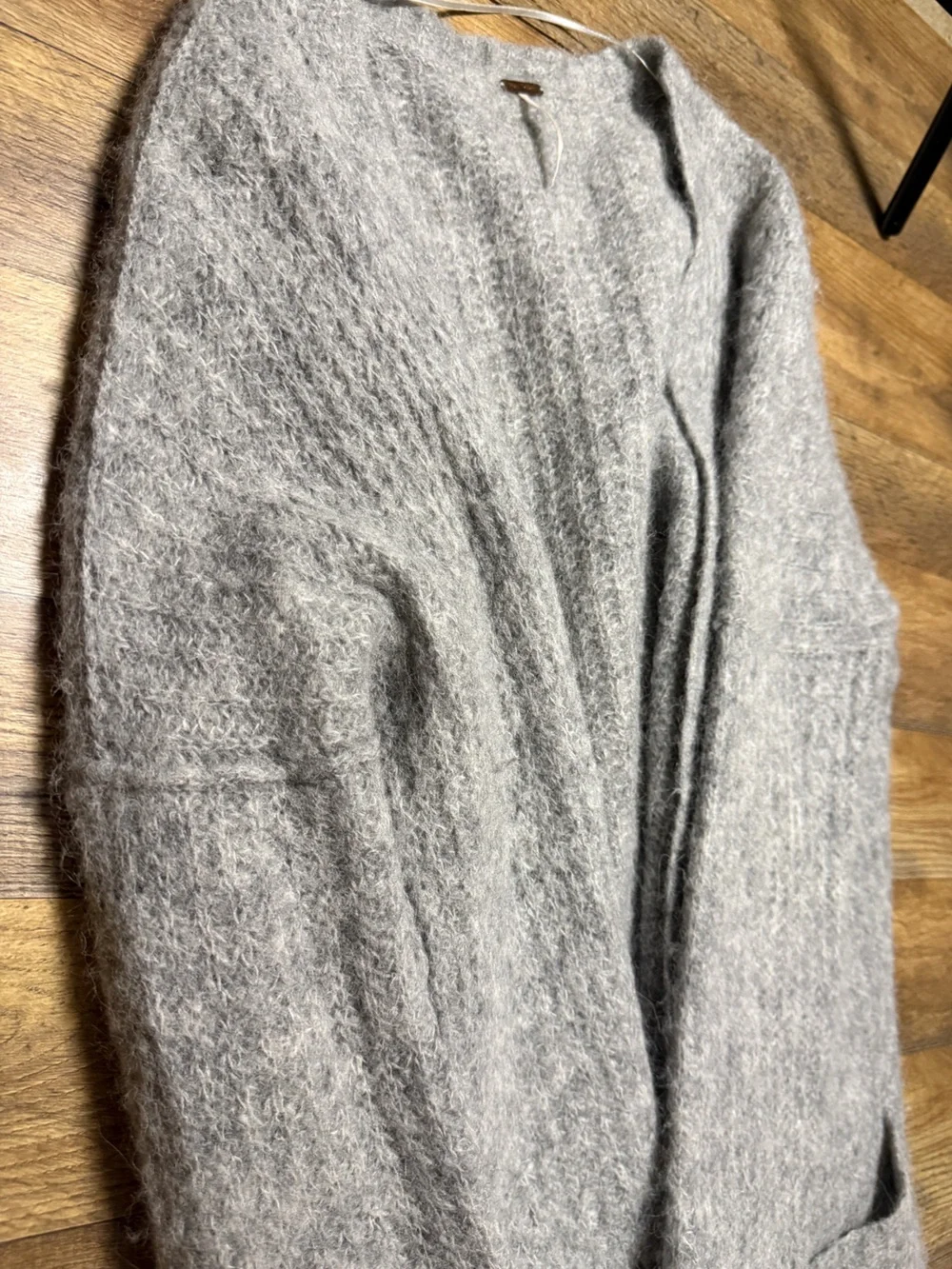 Free People Grey Alpaca Blend Open Front Knit Cardigan Sweater Size Large